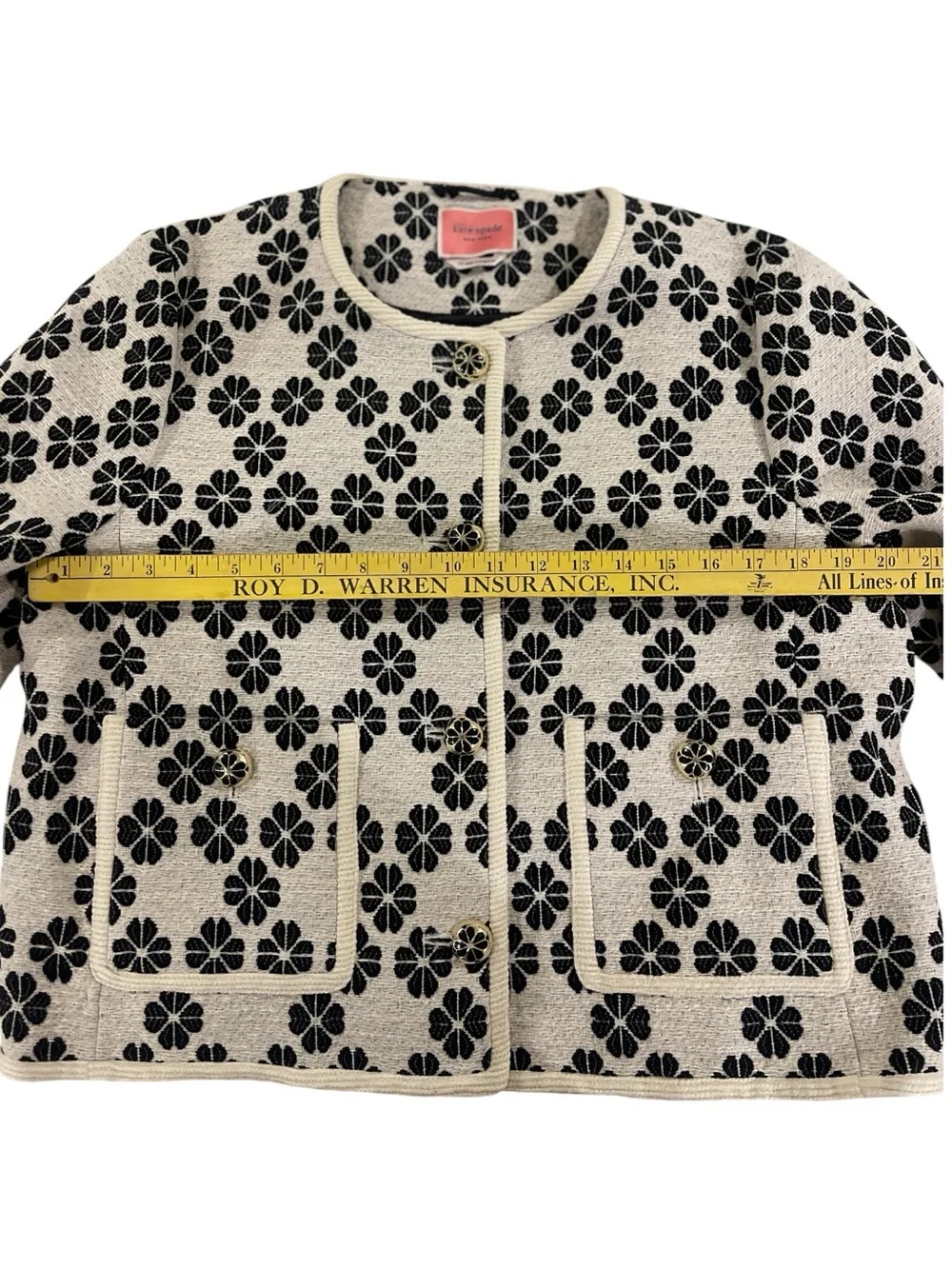 Kate Spade Black & Cream Floral Tweed Jacket